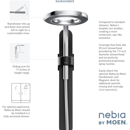Moen N214R0BLC – douche à effet pluie pour spa, noir mat/chromé