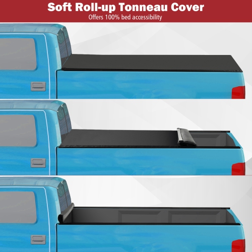 Costway 6.4 Ft Soft Roll-up Tonneau Cover Truck Bed for 02-23 Dodge Ram 1500/2500/3500