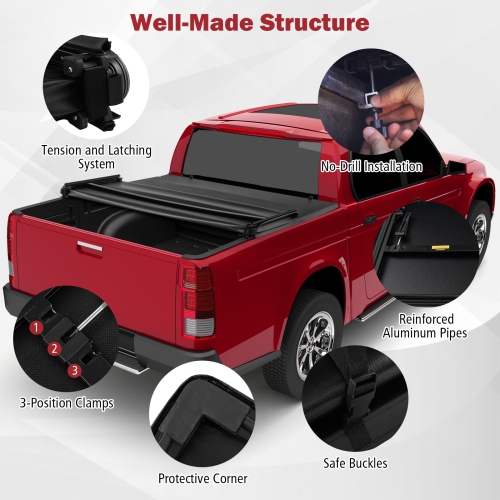 Costway 5.8Ft Soft 4-Fold Tonneau Cover for 14-23 Chevy GMC Silverado Sierra 1500