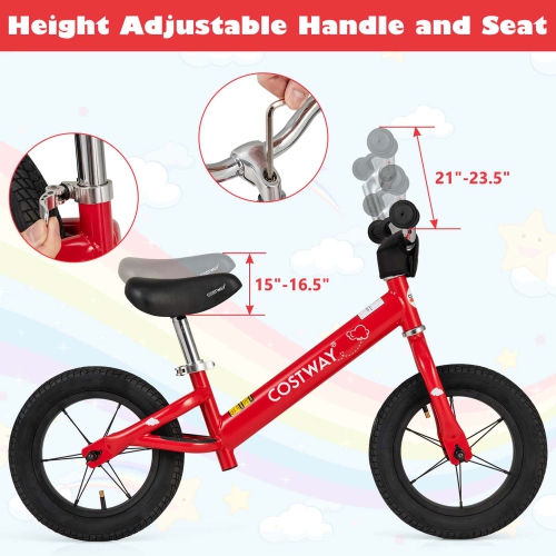 Costway 12 Inch Toddler Balance Bike No Pedal Training Bicycle with Inflatable Rubber Tires