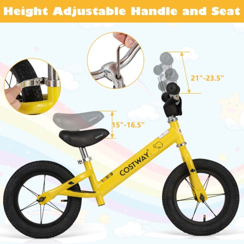 Costway 12 Inch Toddler Balance Bike No Pedal Training Bicycle with Inflatable Rubber Tires