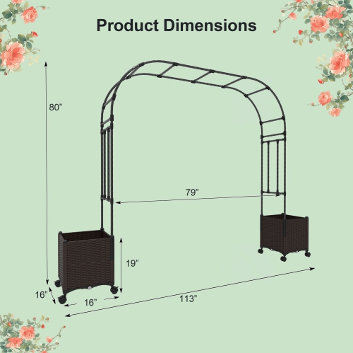 Costway 6.6 FT Tall Metal Garden Arbor with 2 Raised Garden Planters Arch Trellis Outdoor