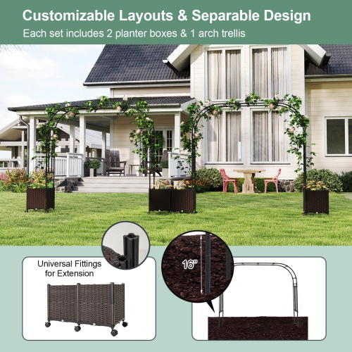 Costway 6.6 FT Tall Metal Garden Arbor with 2 Raised Garden Planters Arch Trellis Outdoor