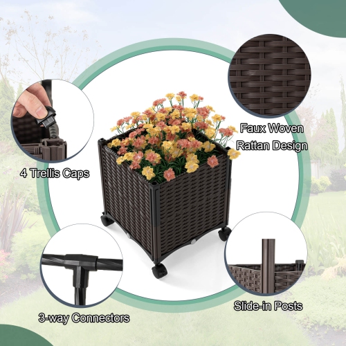 Costway 6.6 FT Tall Metal Garden Arbor with 2 Raised Garden Planters Arch Trellis Outdoor