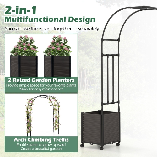 Costway 6.6 FT Tall Metal Garden Arbor with 2 Raised Garden Planters Arch Trellis Outdoor