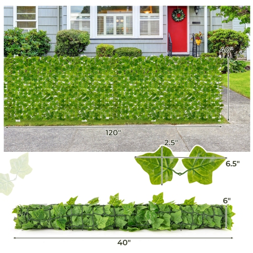 Costway 120" x 40" Artificial Ivy Privacy Fence Indoor Outdoor Green Leaves Wall Roll