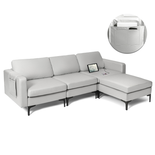 Costway Modular L-shaped Sectional Sofa w/ Reversible Chaise & 2 USB Ports