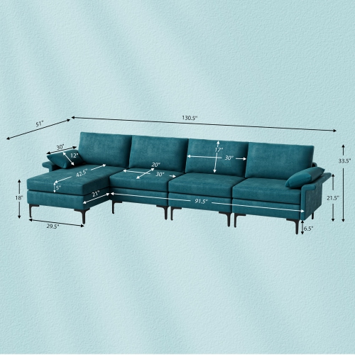 Sofa modulaire moderne en L avec chaise réversible et 2 ports USB de Costway