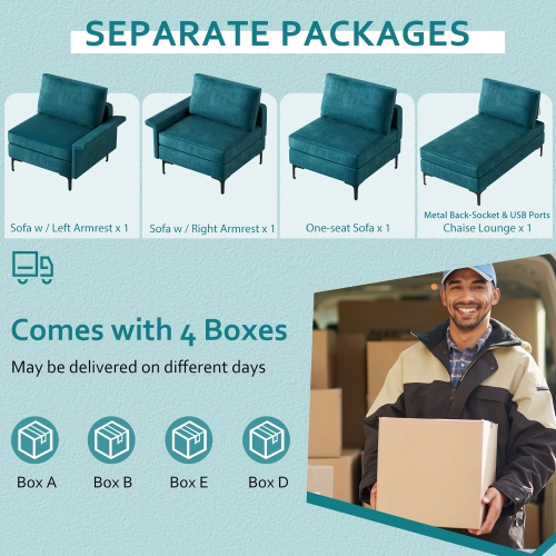 Sofa modulaire moderne en L avec chaise réversible et 2 ports USB de Costway