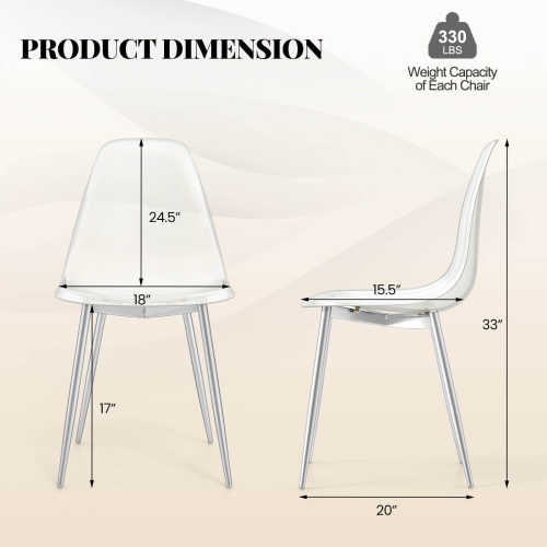 Costway Dining Chair Set of 4 with Heavy-Duty Electroplated Metal Legs Curved Back Armless