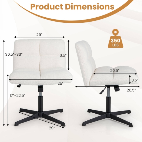 Costway Armless Office Desk Chair with Adjustable Height 360° Rotation Soft Faux Fabric Study