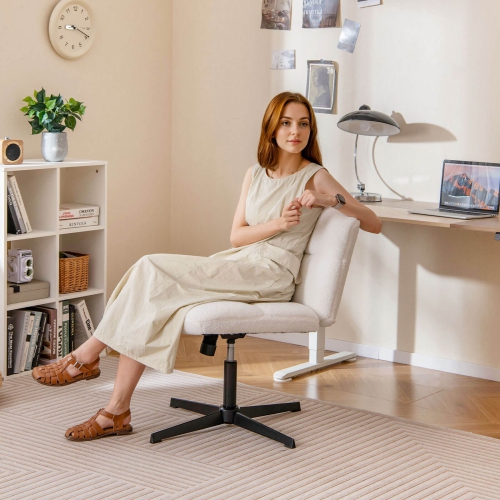 Costway Armless Office Desk Chair with Adjustable Height 360° Rotation Soft Faux Fabric Study