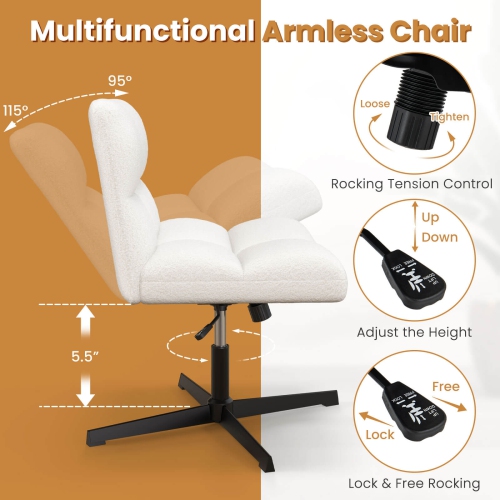 Costway Armless Office Desk Chair with Adjustable Height 360° Rotation Soft Faux Fabric Study