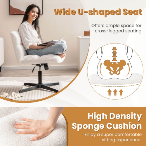 Costway Armless Office Desk Chair with Adjustable Height 360° Rotation Soft Faux Fabric Study