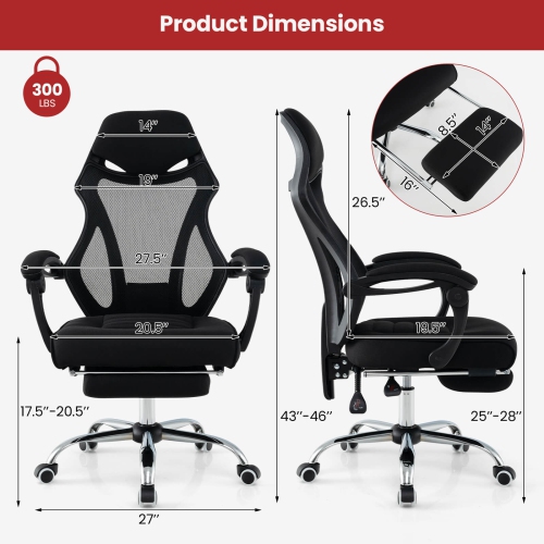 Costway Ergonomic Mesh Office Chair with Footrest Height-Adjustable & Tilting Backrest