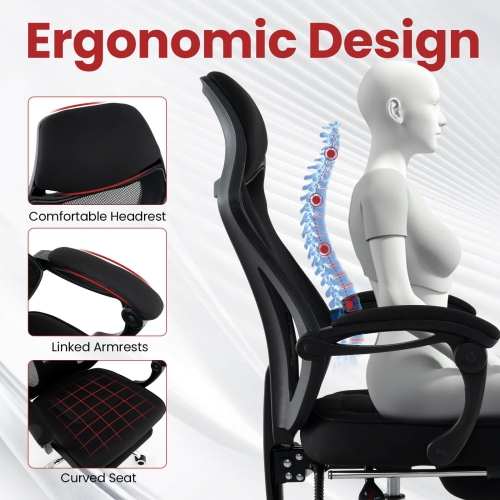 Costway Ergonomic Mesh Office Chair with Footrest Height-Adjustable & Tilting Backrest