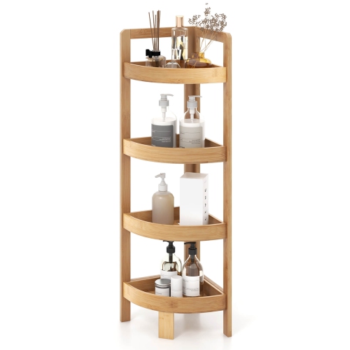 COSTWAY  4 Tier Corner Shelf With Fall Prevention Rai Freestanding Corner Shelf for Bathroom