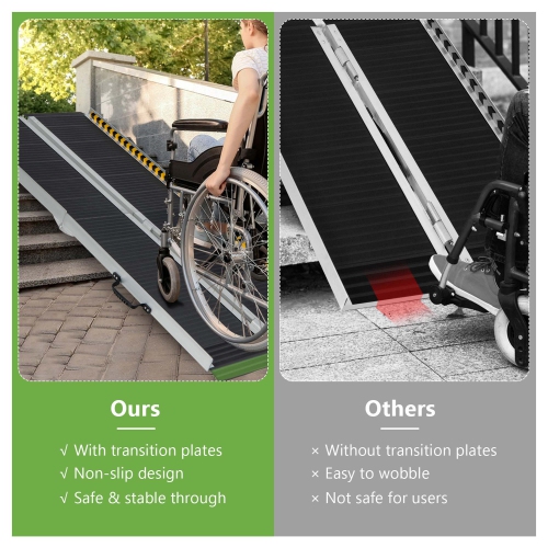 Costway Portable Aluminum Wheelchair Ramp 6 FT with Transition Plate & Non-slip Surface
