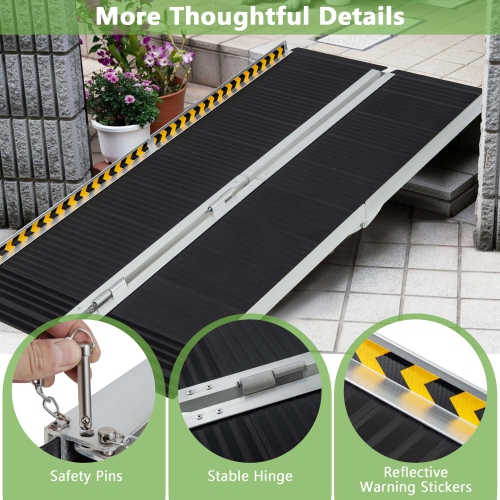 Costway Portable Aluminum Wheelchair Ramp 6 FT with Transition Plate & Non-slip Surface