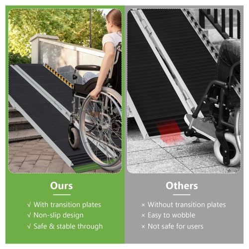 Costway Portable Aluminum Wheelchair Ramp 5 FT with Transition Plate & Non-slip Surface