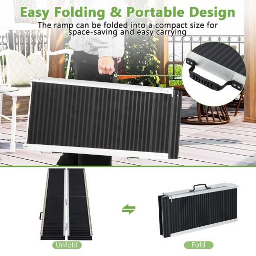 Costway Portable Aluminum Wheelchair Ramp 5 FT with Transition Plate & Non-slip Surface