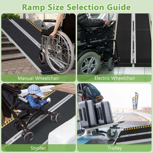 Costway Portable Aluminum Wheelchair Ramp 5 FT with Transition Plate & Non-slip Surface