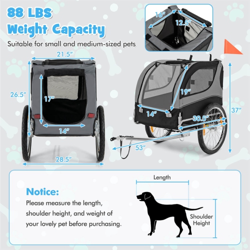 Costway Dog Bike Trailer Foldable Pet Cart with 3 Entrances for Travel