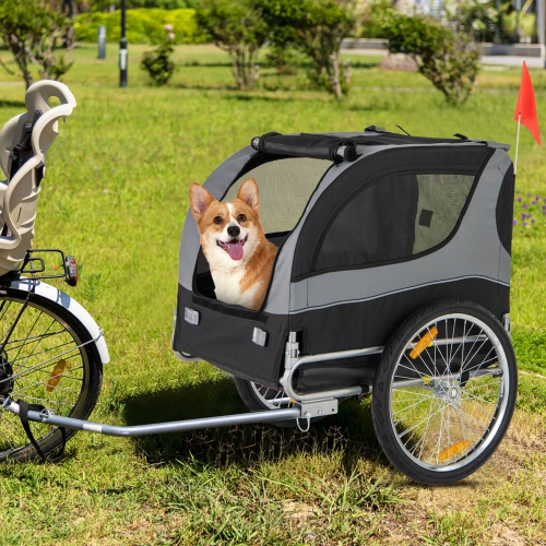 Costway Dog Bike Trailer Foldable Pet Cart with 3 Entrances for Travel