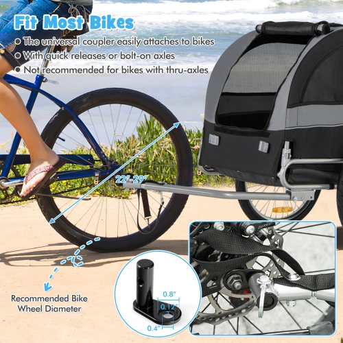 Costway Dog Bike Trailer Foldable Pet Cart with 3 Entrances for Travel