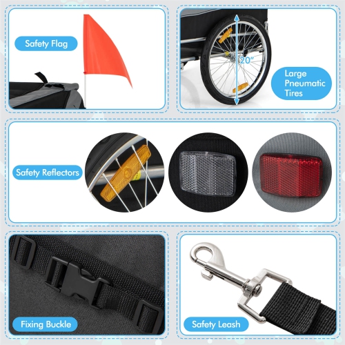 Costway Dog Bike Trailer Foldable Pet Cart with 3 Entrances for Travel