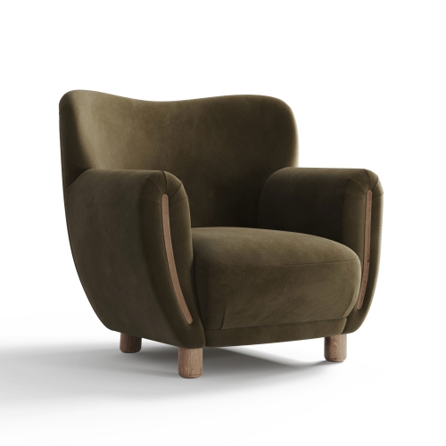 Valencia Emerald Velvet Fabric Accent Chair, Olive Green