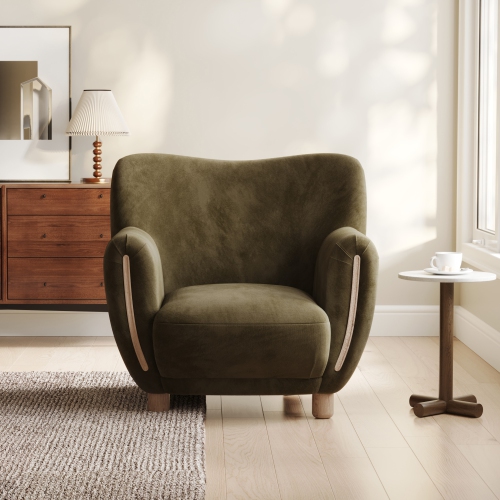 Valencia Emerald Velvet Fabric Accent Chair, Olive Green