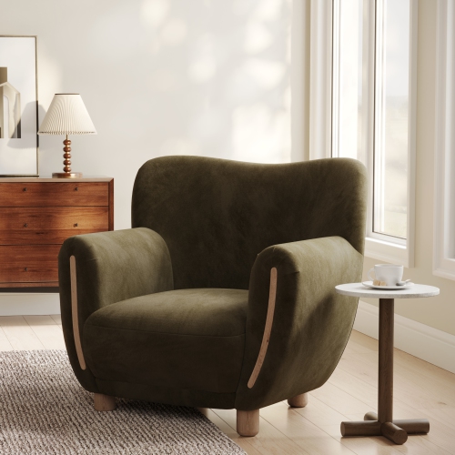 Valencia Emerald Velvet Fabric Accent Chair, Olive Green
