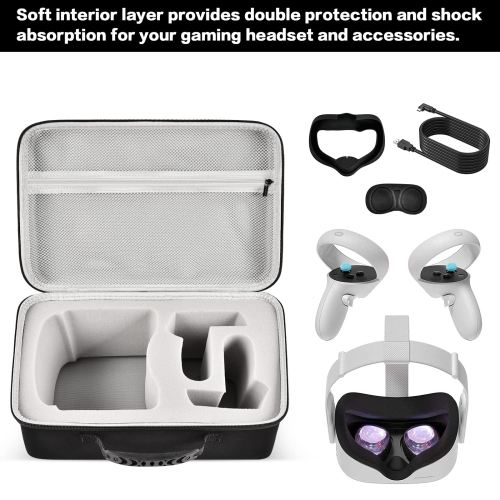 Hard Carrying Case For Meta, Oculus Quest 2 All-In-One Vr Gaming Headset - Touch Controllers, Portable Travel Cover Storage Bag With Silicone Face
