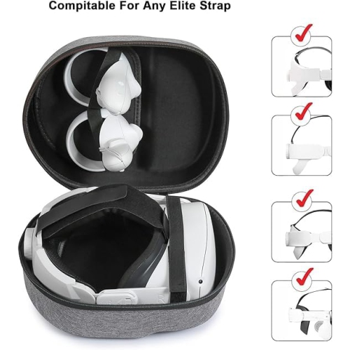 VR Carrying Cases Compatible for Oculus Quest 2, Hard Carrying Travel Case All-in-One Storage,Compatible with Elite Strap VR Headset and Handle