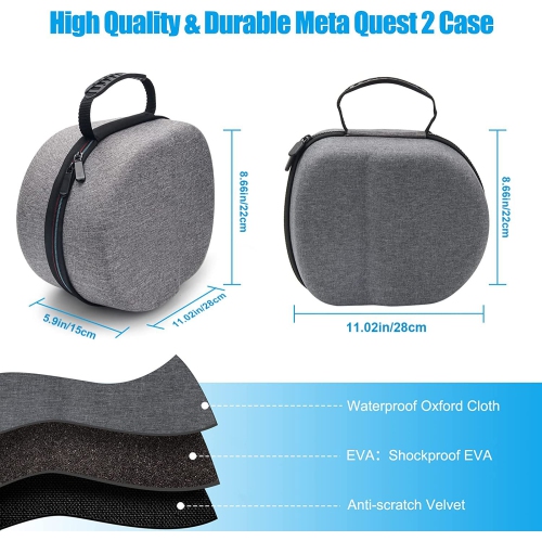 VR Carrying Cases Compatible for Oculus Quest 2, Hard Carrying Travel Case All-in-One Storage,Compatible with Elite Strap VR Headset and Handle