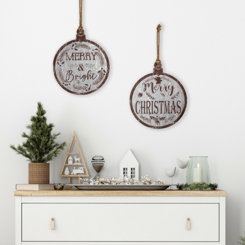Affiches murales Merry Christmas and Merry and Bright - 14 po - Gris et brun - Ensemble de 2