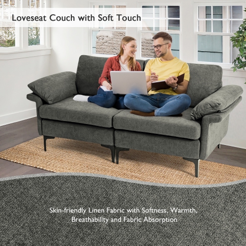 Costway Modern Loveseat Fabric 2-Seat Sofa Couch for Small Space w/ Metal Legs
