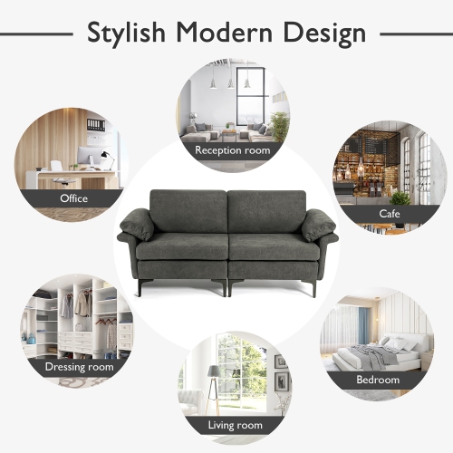 Costway Modern Loveseat Fabric 2-Seat Sofa Couch for Small Space w/ Metal Legs