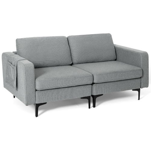 Costway Modern Loveseat Linen Fabric 2-Seat Sofa Couch w/ Side Storage Pocket