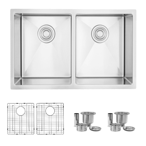 Stylish Dual-Mount 28 inch Stainless Steel Double Bowl Kitchen Sink S-300TG