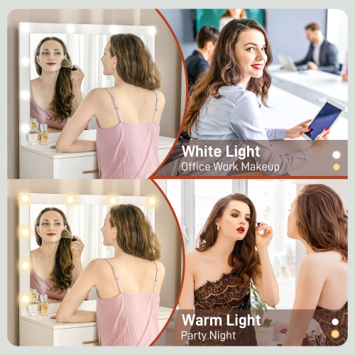 HOMCOM Vanity Desk with Mirror and Lights, Makeup Vanity with Stool and 2 Drawers, 10 LED Bulbs Dressing Table for Bedroom, White