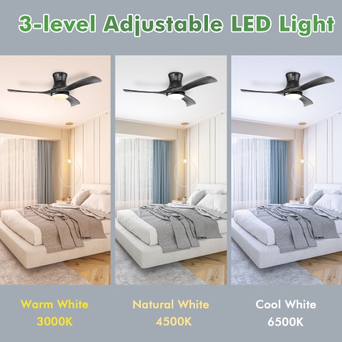 Costway 52 Inches Ceiling Fan with LED Light, Remote Control,6 Wind Speeds and 8H Timer