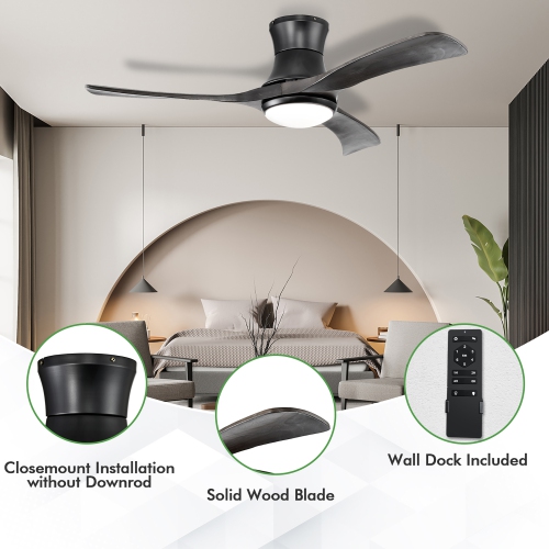 Costway 52 Inches Ceiling Fan with LED Light, Remote Control,6 Wind Speeds and 8H Timer