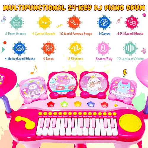 Costway 24 Key DJ Piano Keyboard Drum Toy Music Instrument w/MP3 Microphone Cymbal