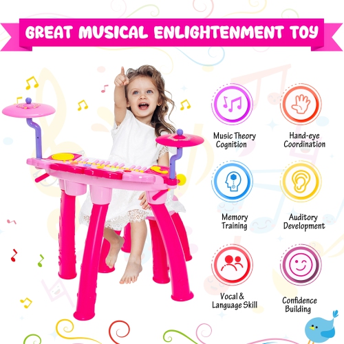 Costway 24 Key DJ Piano Keyboard Drum Toy Music Instrument w/MP3 Microphone Cymbal