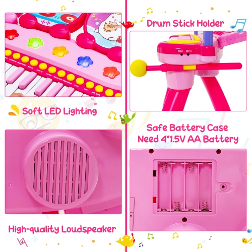 Costway 24 Key DJ Piano Keyboard Drum Toy Music Instrument w/MP3 Microphone Cymbal