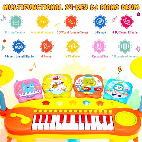Costway 24 Key DJ Piano Keyboard Drum Toy Music Instrument w/MP3 Microphone Cymbal