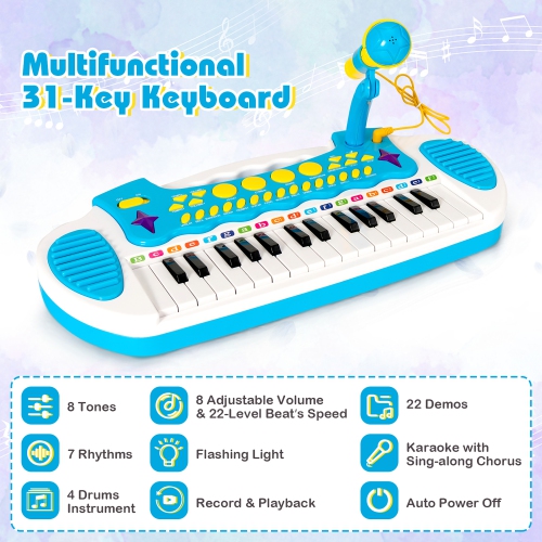 Costway 31 Key Kids Piano Keyboard Toy Toddler Musical Instrument w/ Microphone