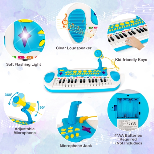 Costway 31 Key Kids Piano Keyboard Toy Toddler Musical Instrument w/ Microphone